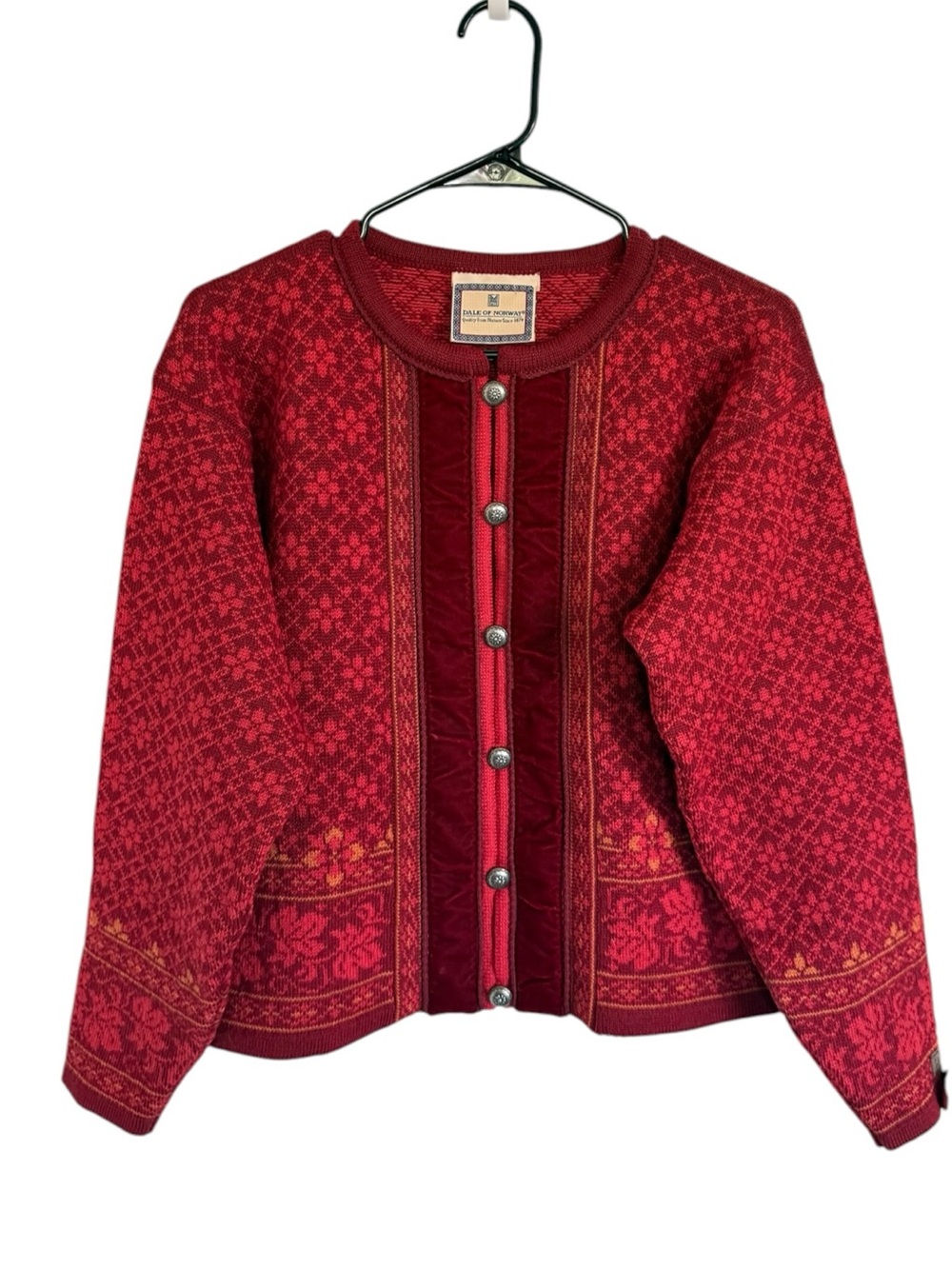 Dale of Norway Wool Nordic Red Button Front Cardigan